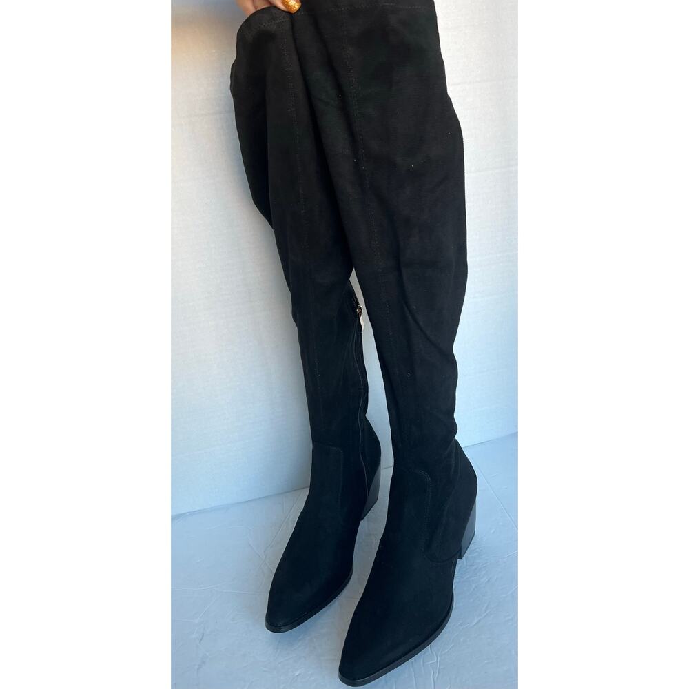 NWOT DREAM PAIRS Black Vegan Suede Thigh High Over the Knee Chunky Heel Boot 8.5